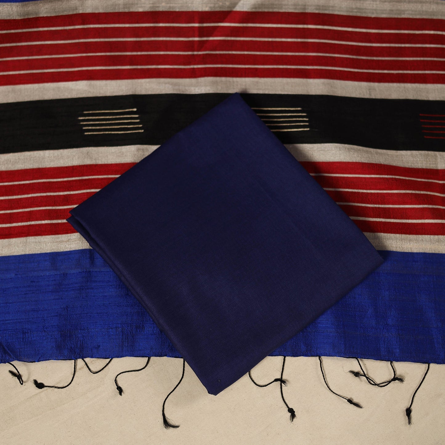 Red 3pc Handloom Tussar Silk Bhagalpuri Dress Material