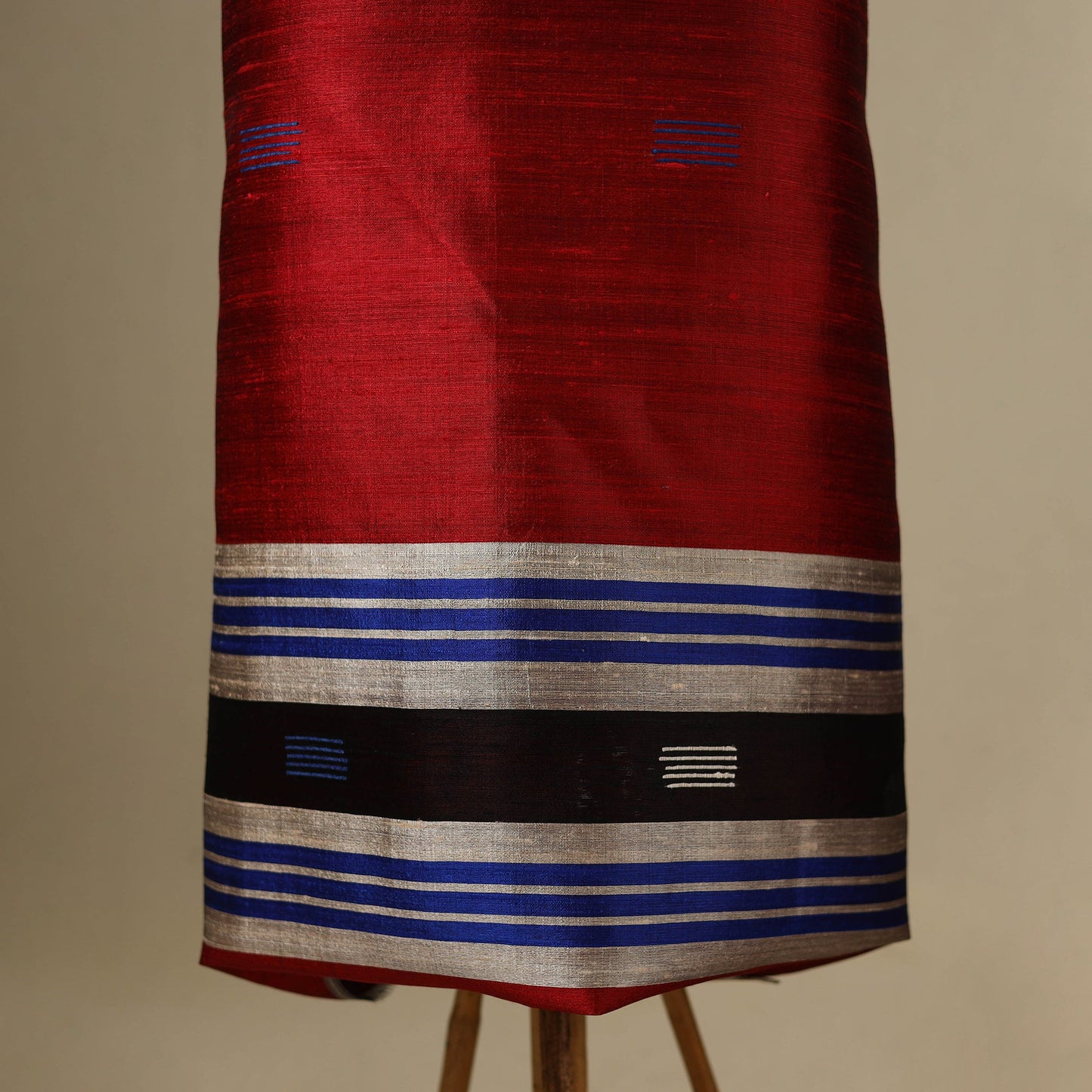 Red 3pc Handloom Tussar Silk Bhagalpuri Dress Material