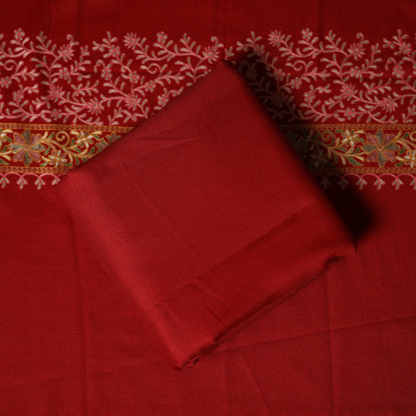 Red - 3pc heavy chain stitch embroidered merino wool