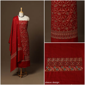 Red - 3pc heavy hand embroidered work merino wool