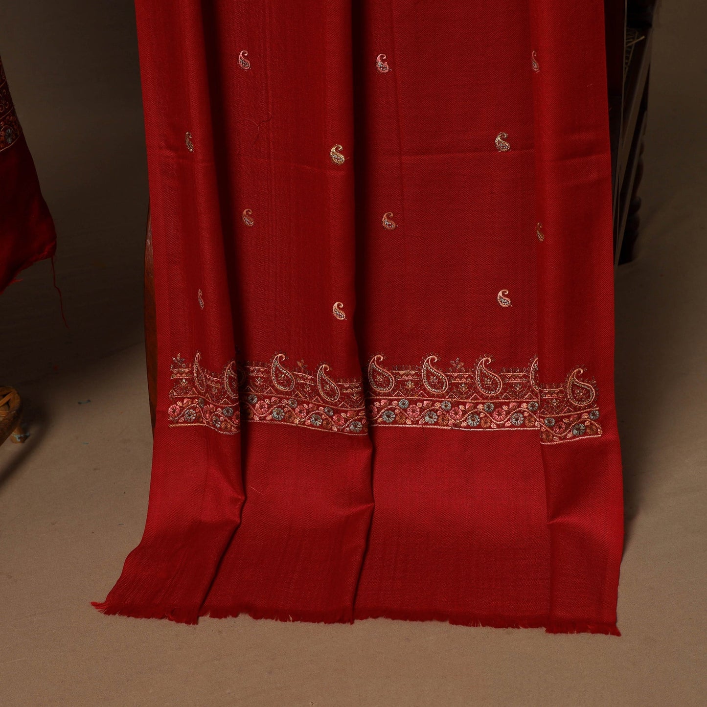 Red - 3pc heavy hand embroidered work merino wool