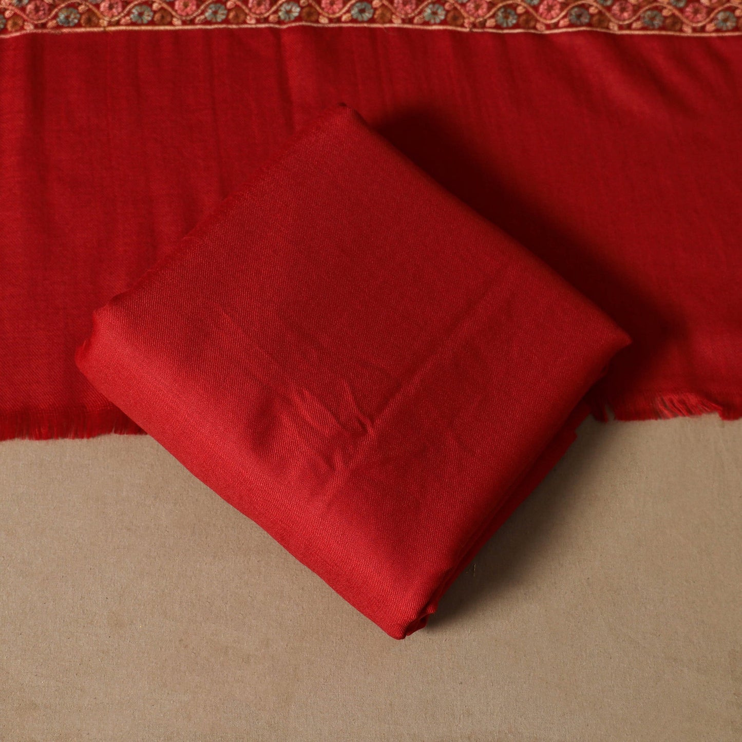 Red - 3pc heavy hand embroidered work merino wool