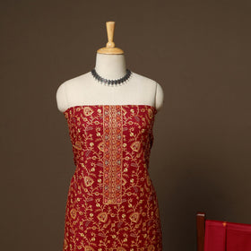 Red - 3pc heavy hand embroidered work merino wool