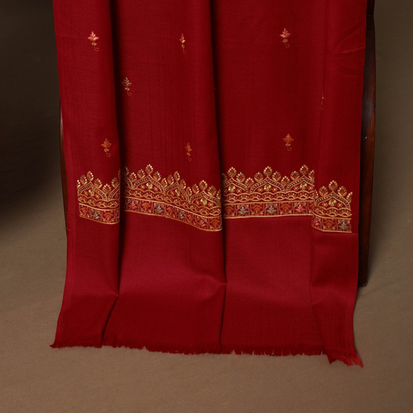 Red - 3pc heavy hand embroidered work merino wool