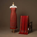 Red - 3pc jacquard weave merino wool unstitched dress