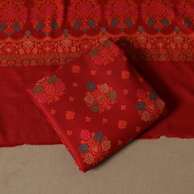 Red - 3pc jacquard weave merino wool unstitched dress