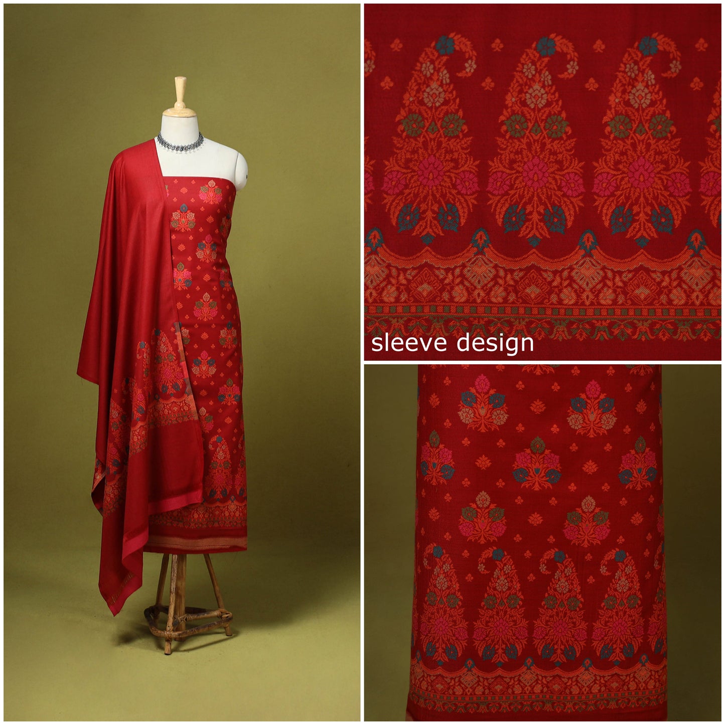 3pc jacquard weave merino wool unstitched dress material 11