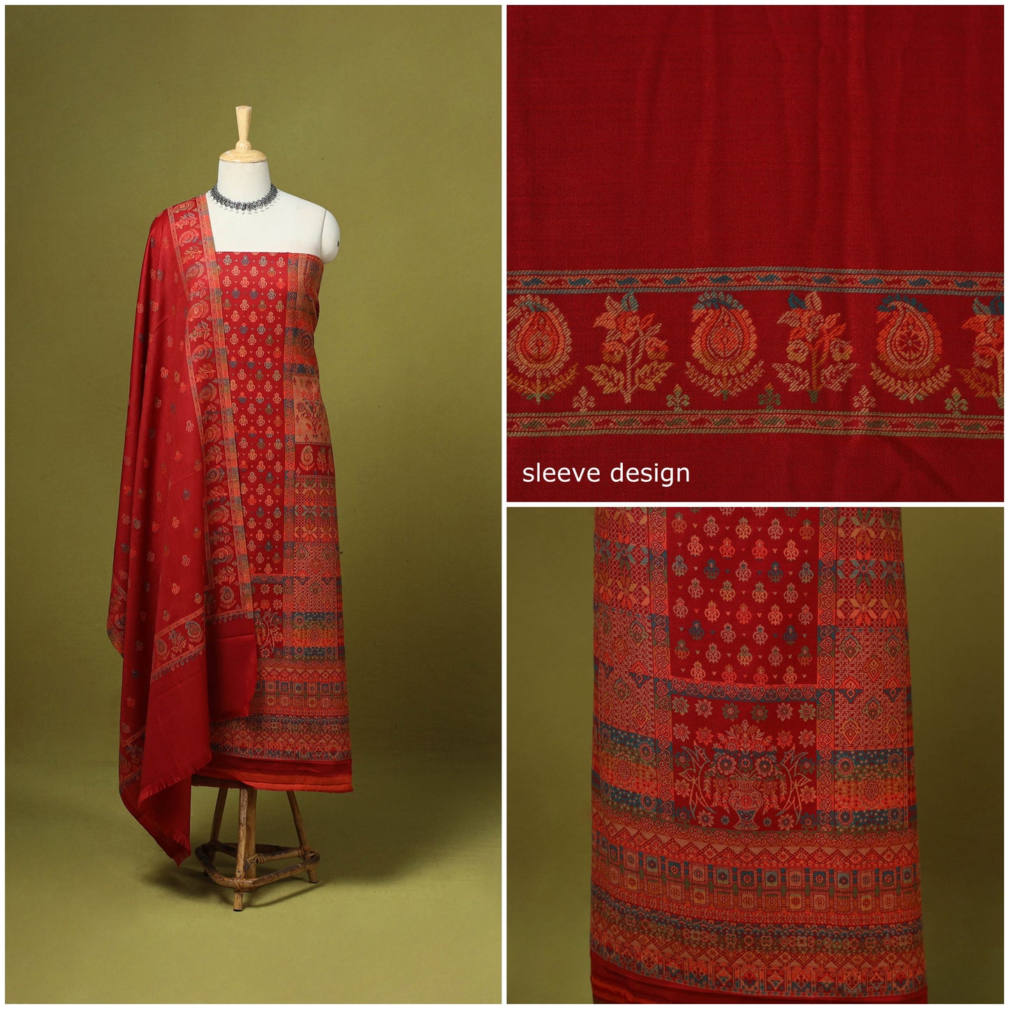 3pc jacquard weave merino wool unstitched dress material 14