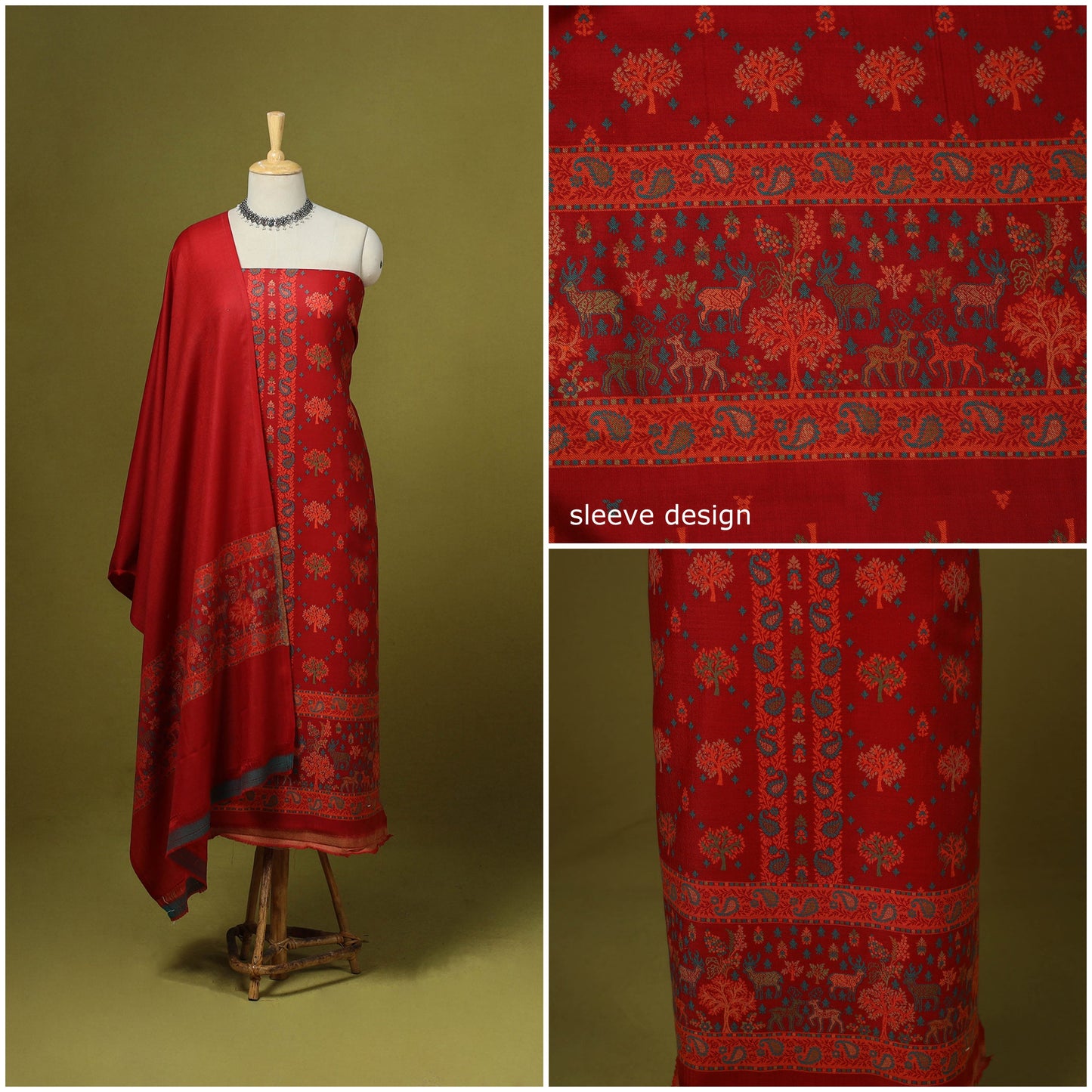 3pc jacquard weave merino wool unstitched dress material 37