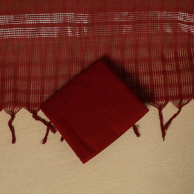 Red - 3pc karnataka weave cotton unstitched khun dress