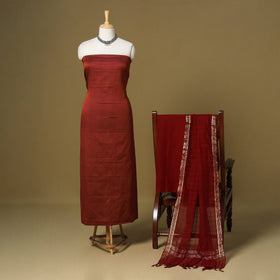 Red - 3pc karnataka weave cotton unstitched khun dress