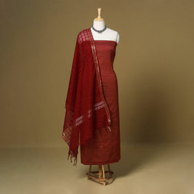 Red - 3pc karnataka weave cotton unstitched khun dress