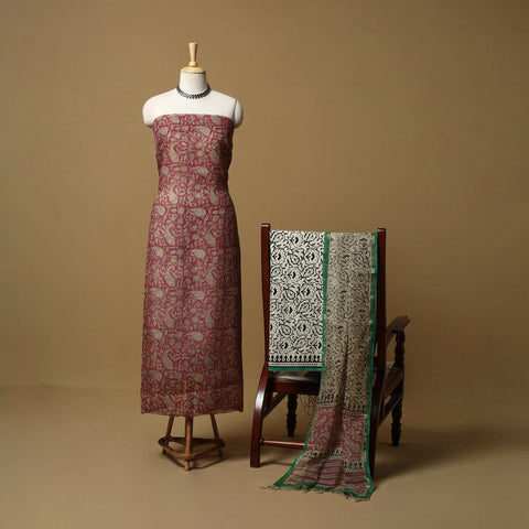 3pc kota doria cotton bagru unstitched dress material 38