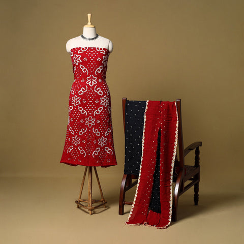 3pc kutch tie-dye satin cotton unstitched bandhani dress