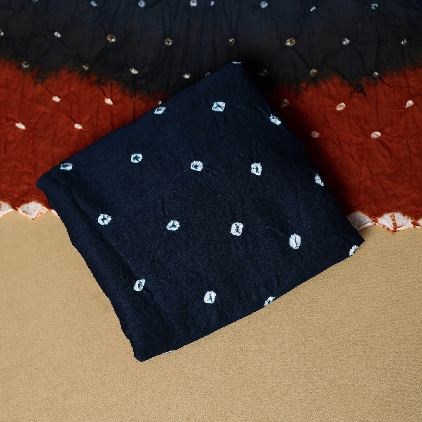 3pc kutch tie-dye satin cotton unstitched bandhani dress