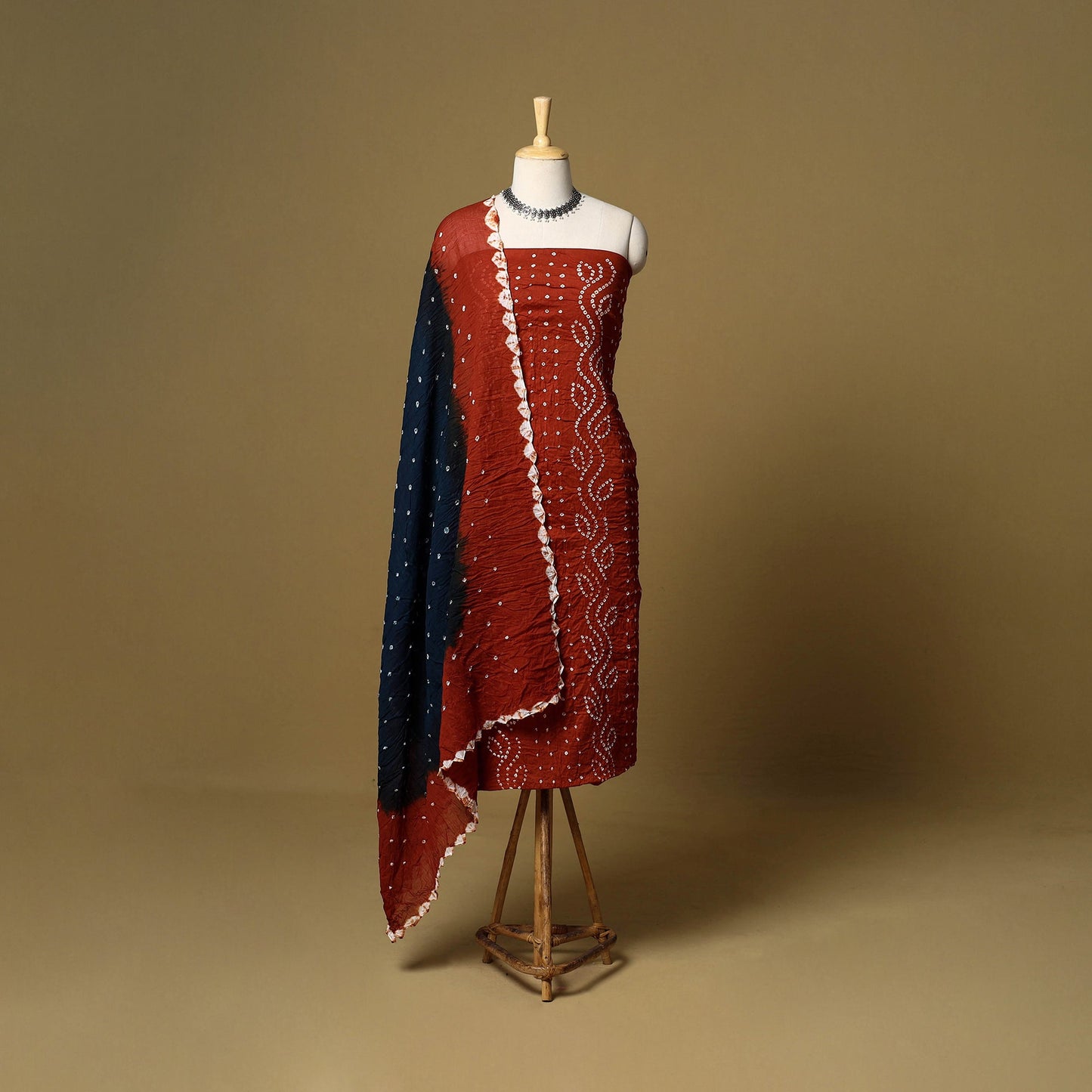 3pc kutch tie-dye satin cotton unstitched bandhani dress