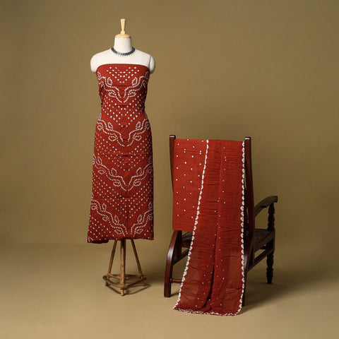 3pc kutch tie-dye satin cotton unstitched bandhani dress