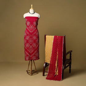 3pc kutch tie-dye satin cotton unstitched bandhani dress