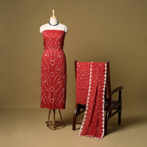 3pc kutch tie-dye satin cotton unstitched bandhani dress