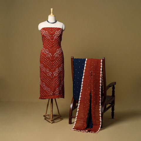 3pc kutch tie-dye satin cotton unstitched bandhani dress