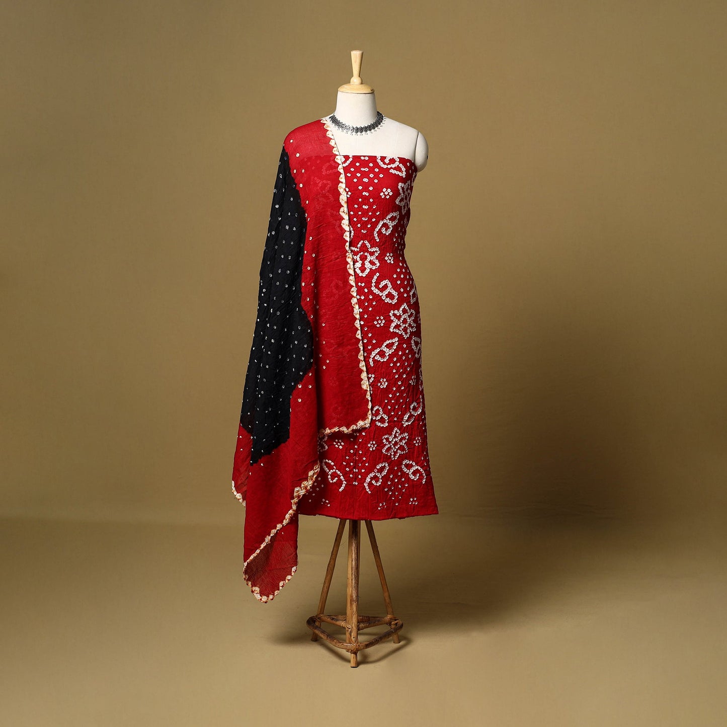 3pc kutch tie-dye satin cotton unstitched bandhani dress