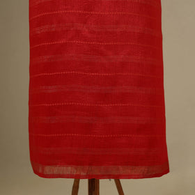 Red 3pc Linen Silk Handloom Plain Dress Material