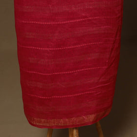 Red - 3pc linen silk handloom unstitched plain dress