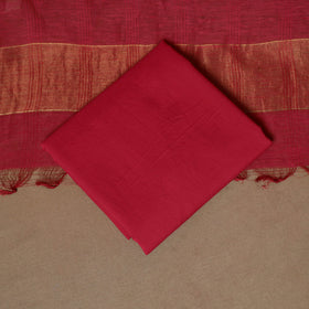 Red - 3pc linen silk handloom unstitched plain dress