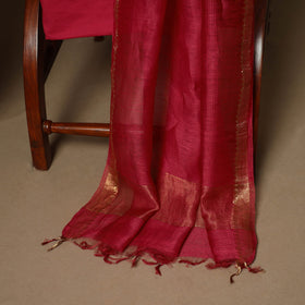 Red - 3pc linen silk handloom unstitched plain dress