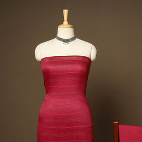 Red - 3pc linen silk handloom unstitched plain dress