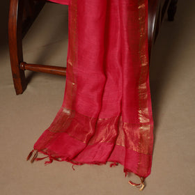 Red - 3pc linen silk handloom unstitched plain dress