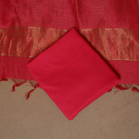 Red - 3pc linen silk handloom unstitched plain dress