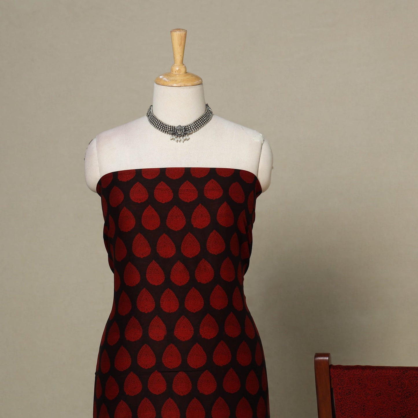 Red - 3pc maheshwari silk unstitched bagh dress material 08