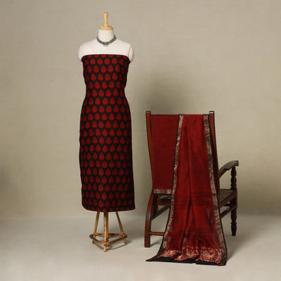 Red - 3pc maheshwari silk unstitched bagh dress material 08