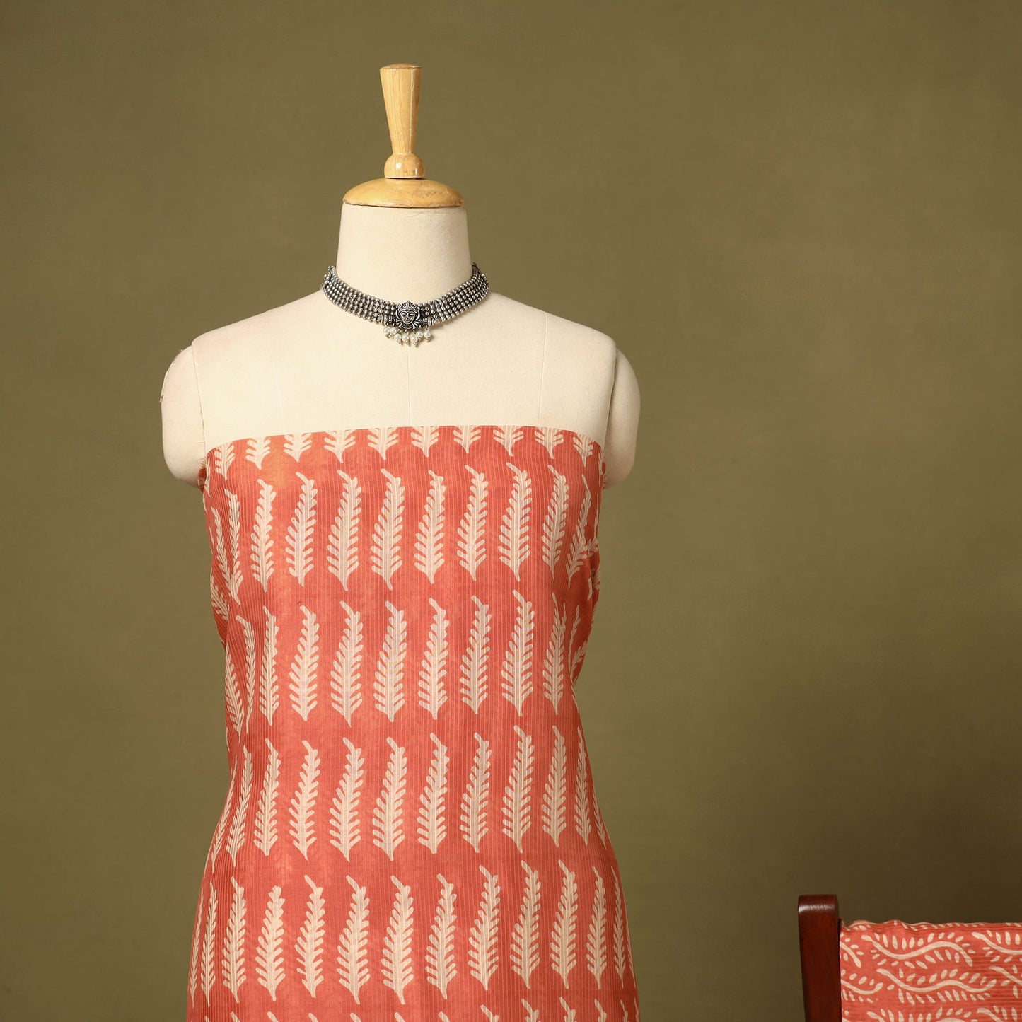 Red 3pc Maheshwari Silk Unstitched Bagh Print Dress Material