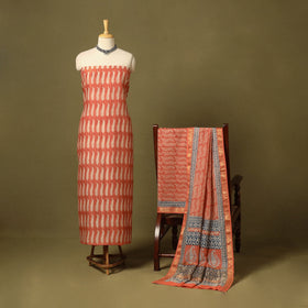 Red 3pc Maheshwari Silk Unstitched Bagh Print Dress Material