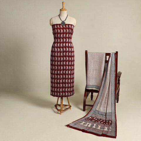 Buy 3pc Modal Silk Bagh Print Suit Material Set 