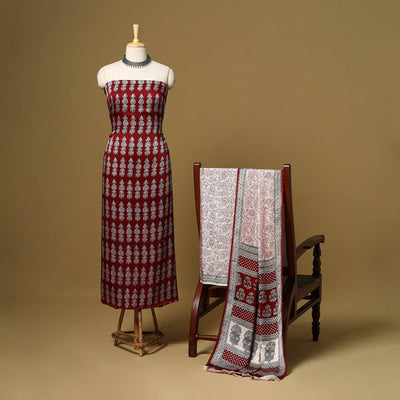 Red - 3pc modal silk unstitched bagh dress material 23