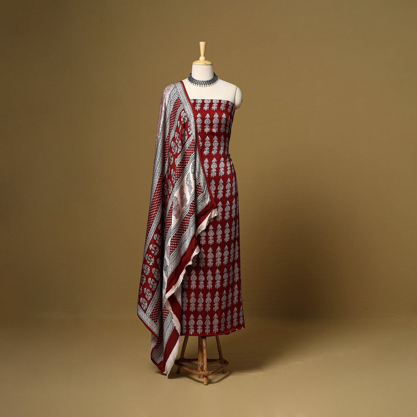 Red - 3pc modal silk unstitched bagh dress material 23