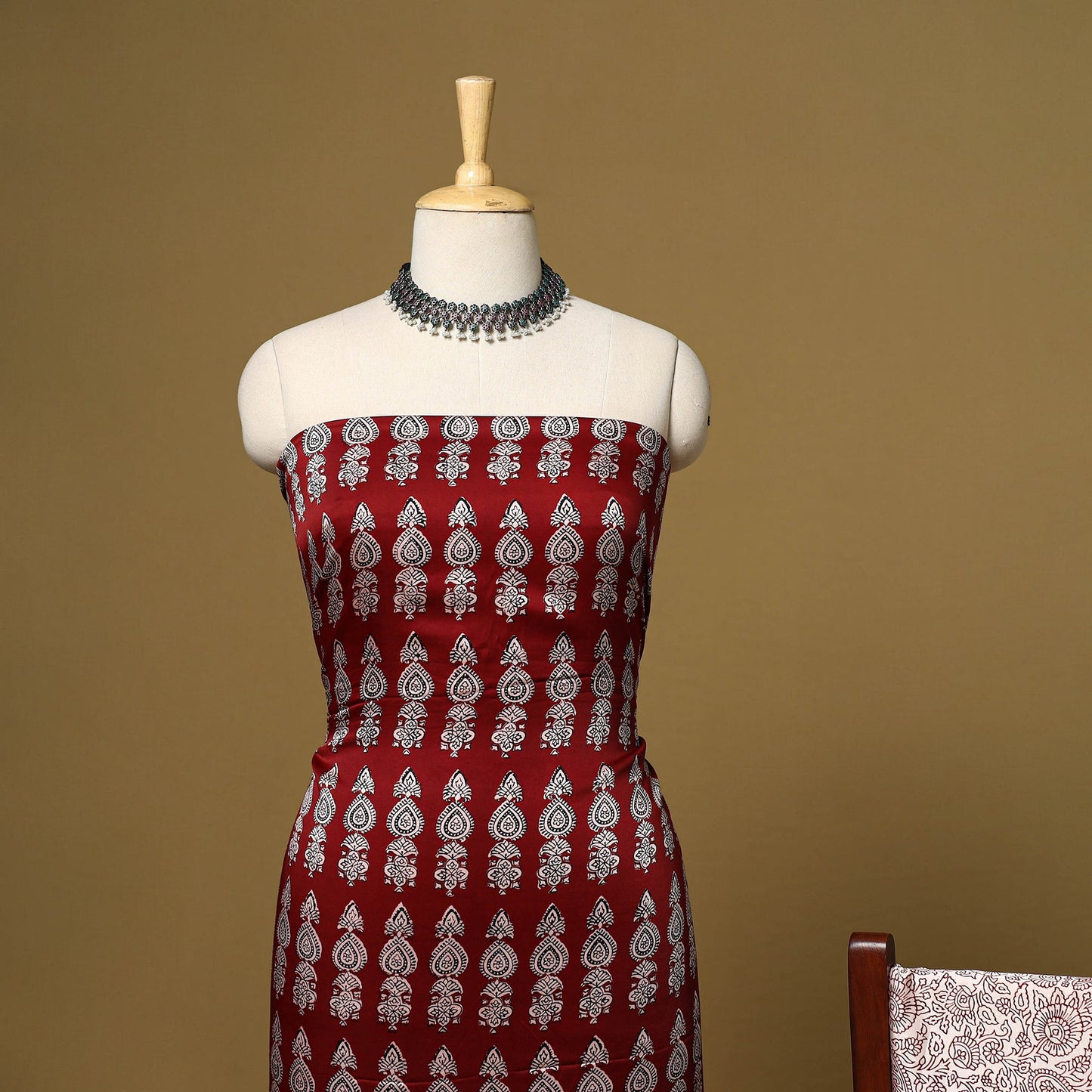 Red - 3pc modal silk unstitched bagh dress material 23