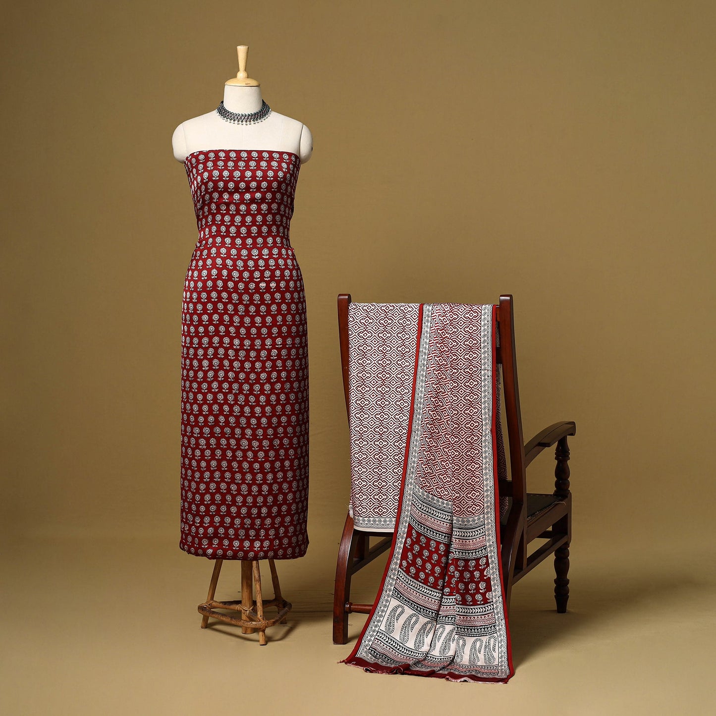 Red - 3pc modal silk unstitched bagh dress material 27