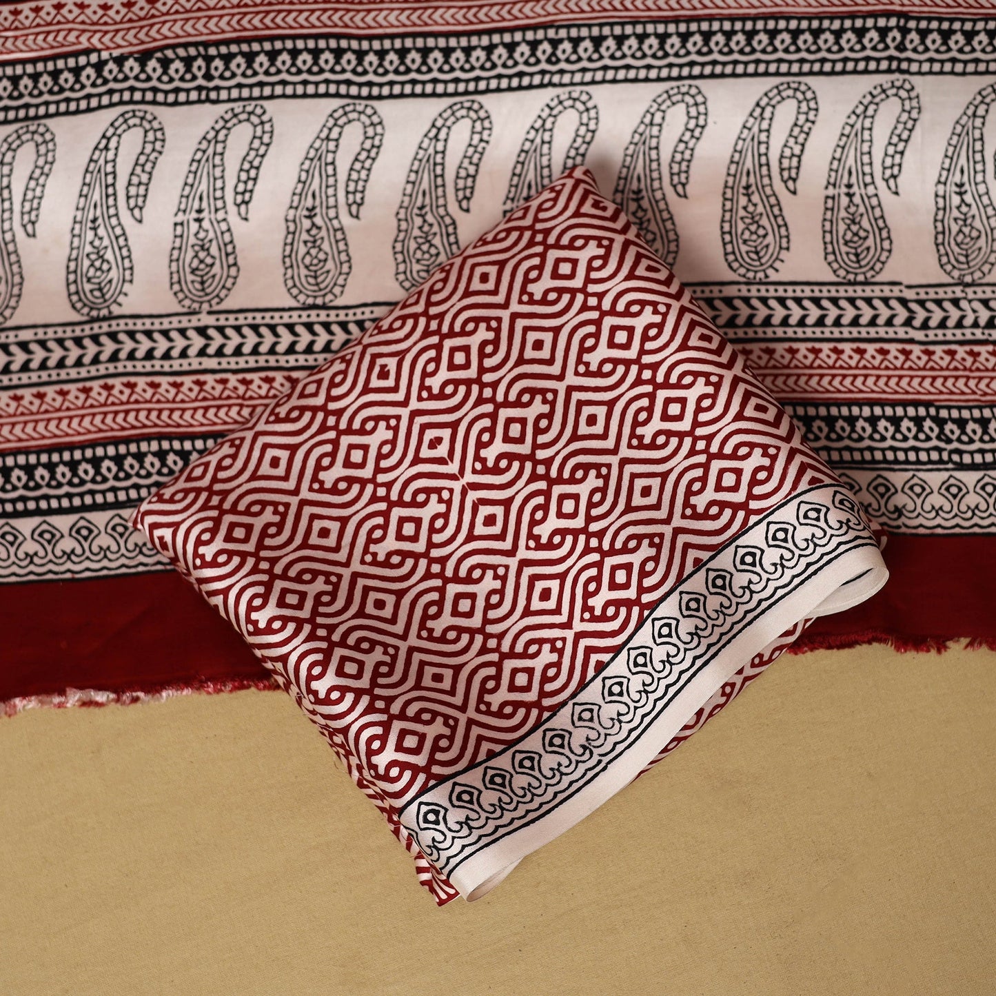 Red - 3pc modal silk unstitched bagh dress material 27