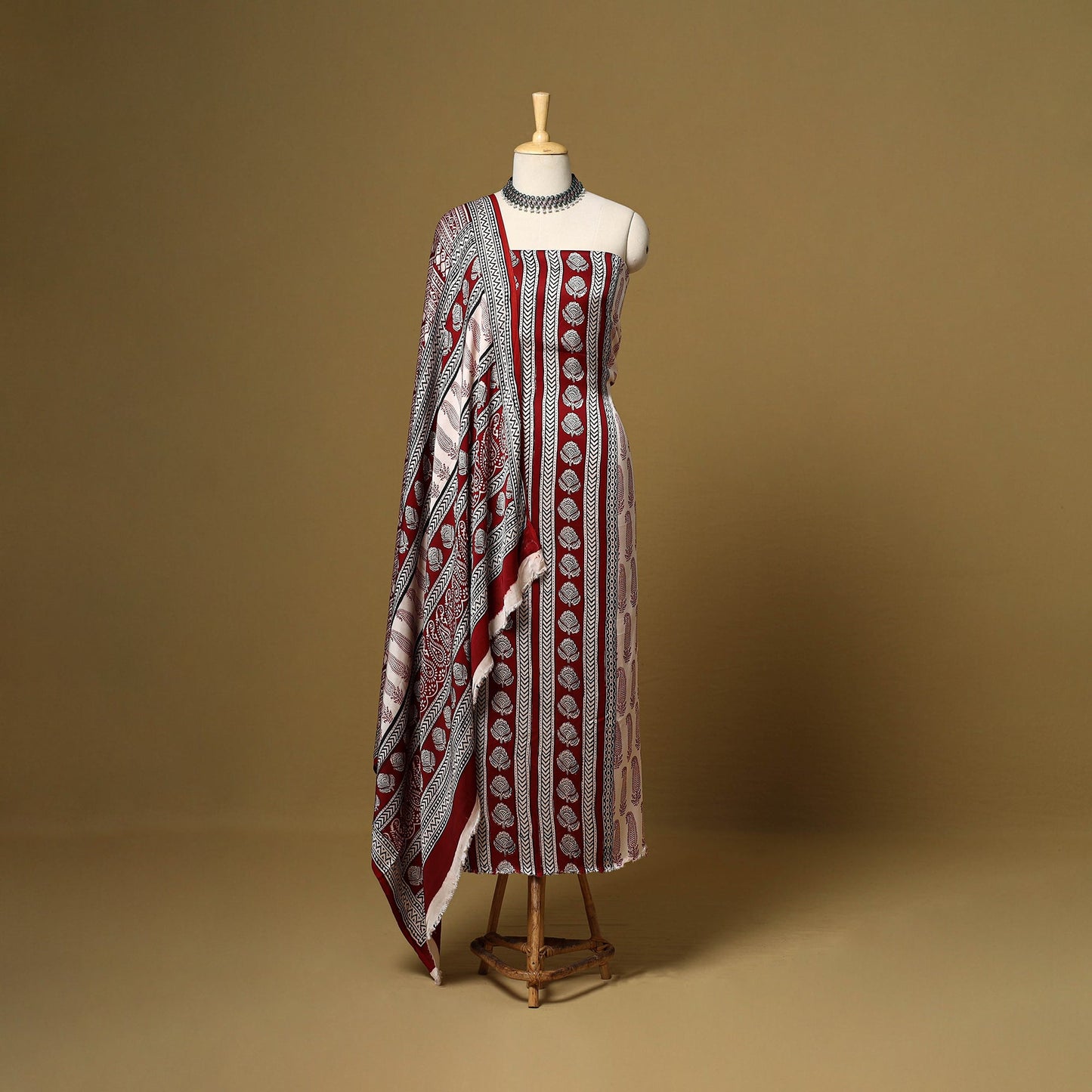 Red - 3pc modal silk unstitched bagh dress material 32