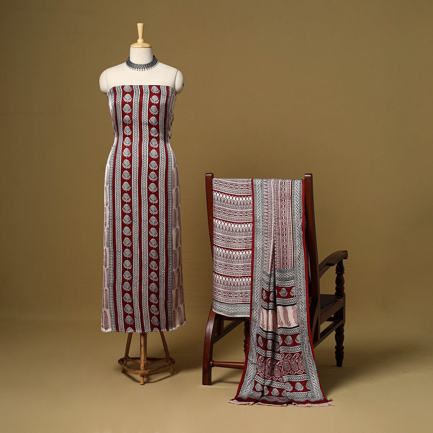 Red - 3pc modal silk unstitched bagh dress material 32