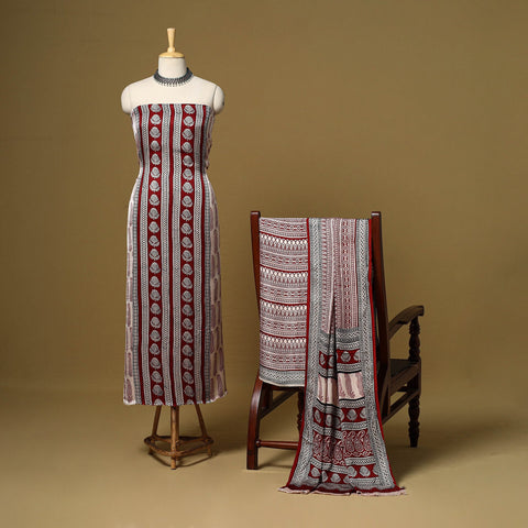 Red - 3pc modal silk unstitched bagh dress material 32