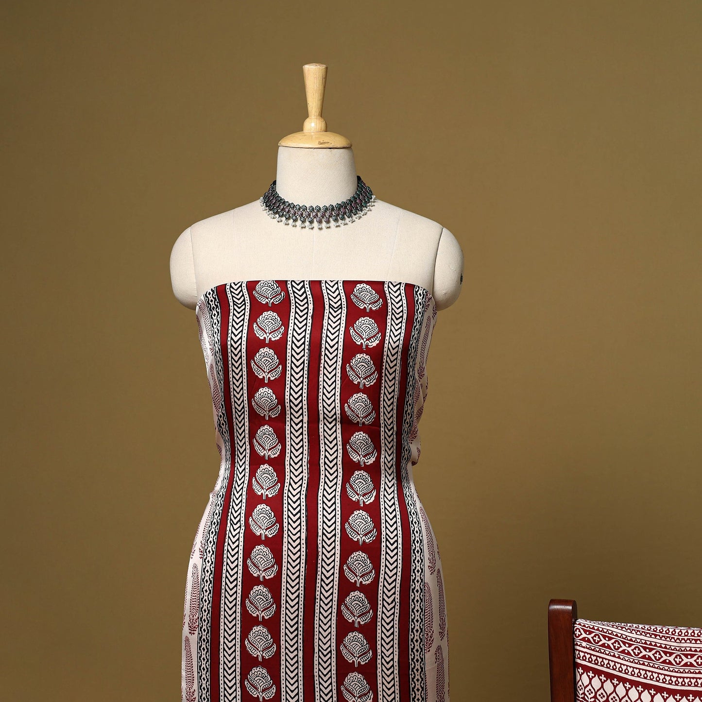 Red - 3pc modal silk unstitched bagh dress material 32