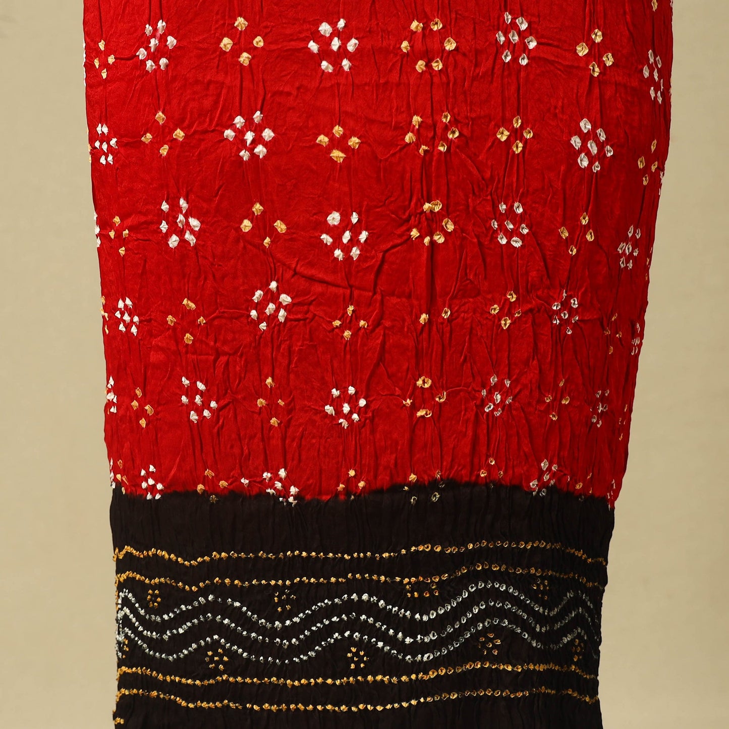 Red 3pc Modal Silk Unstitched Kutch Bandhani Dress Material