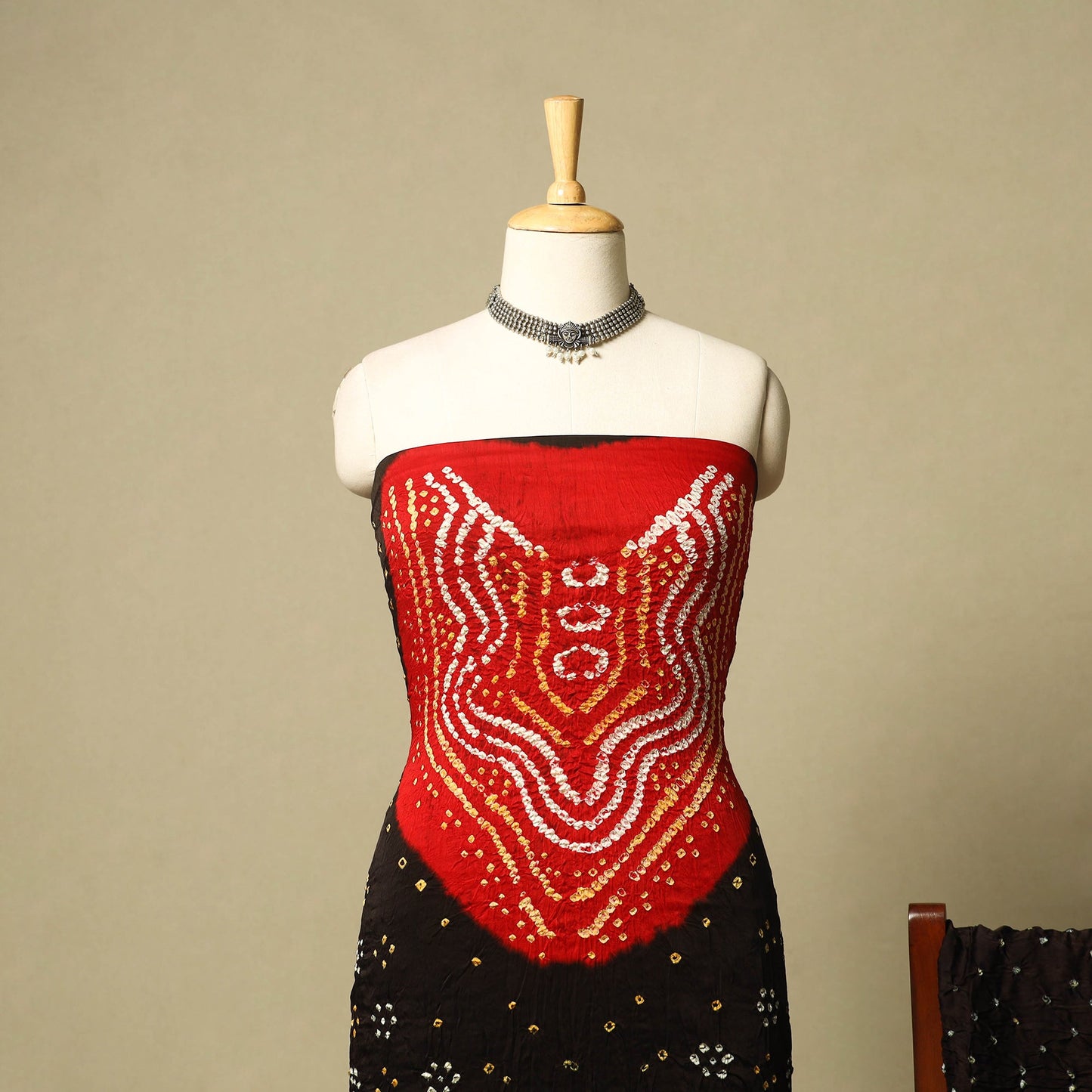 Red 3pc Modal Silk Unstitched Kutch Bandhani Dress Material