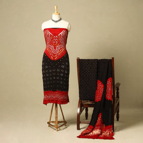 Red 3pc Modal Silk Unstitched Kutch Bandhani Dress Material