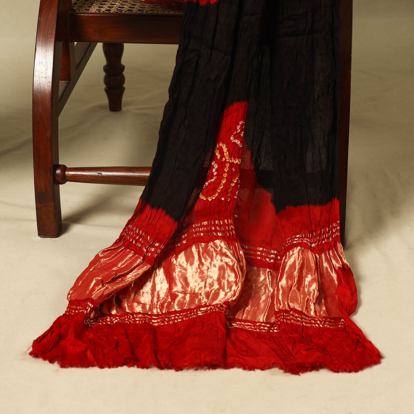 Red 3pc Modal Silk Unstitched Kutch Bandhani Dress Material